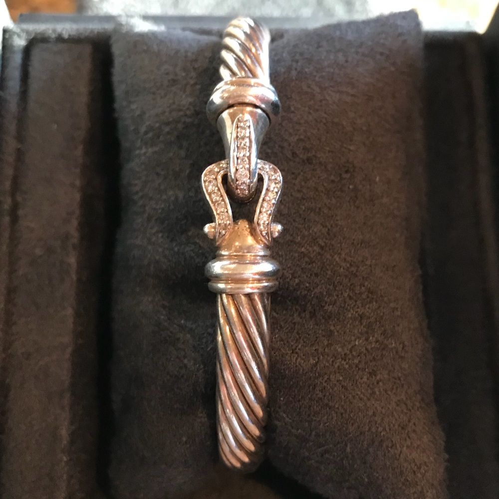 David Yurman 7mm sterling & diamond cuff bracelet